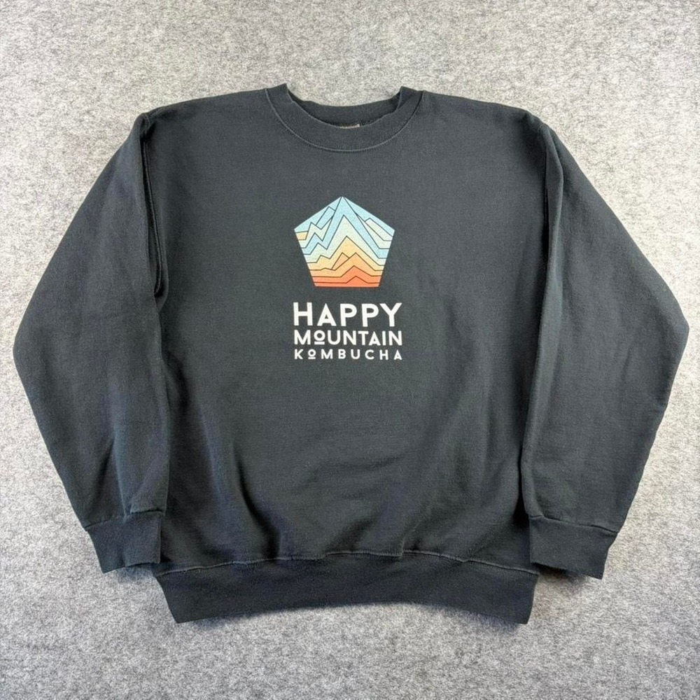 Happy Mountain Kombucha Crewneck Sweatshirt Small Black Logo